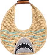 STAUD Large Moon Crochet Raffia Tote