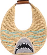 STAUD Large Moon Crochet Raffia Tote