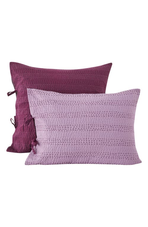 Melange Home Kantha Set Of 2 Reversible Cotton Shams In Fig And Violet