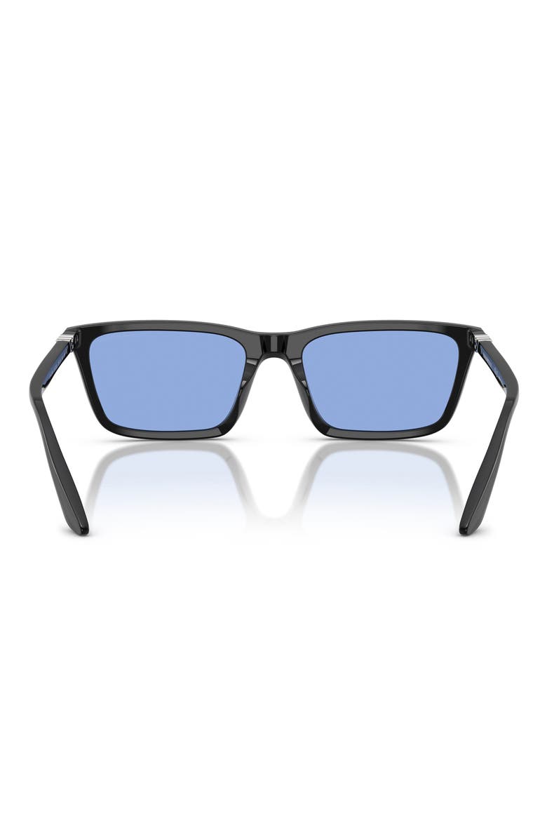 55mm Rectangle Sunglasses, Alternate, color, SHINY BLACK / BLUE