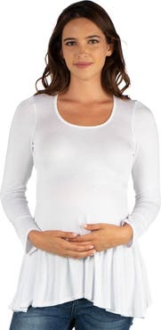 24seven Comfort Apparel Maternity Long Sleeve Swing Style Flared Tunic Top