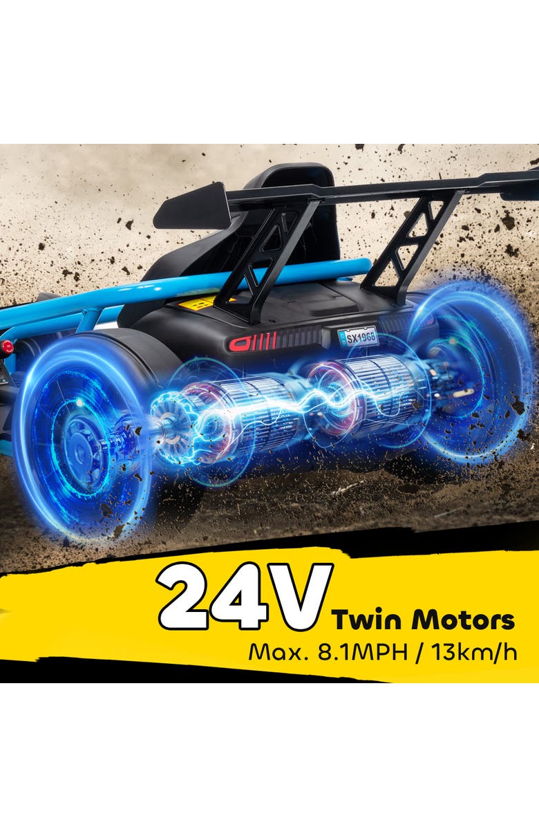 Qaba 24V 8.1 MPH Electric Go Kart for Kids 7AH Battery Powered Drift Kart with Dual Motors Soft Start Safety Belt for Kids Years, Alternate, color, Blue