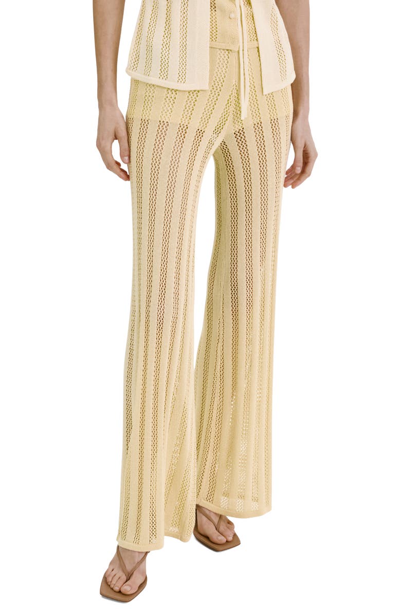 MANGO Open Knit Wide Leg Pants, Main, color, Pastel Yellow