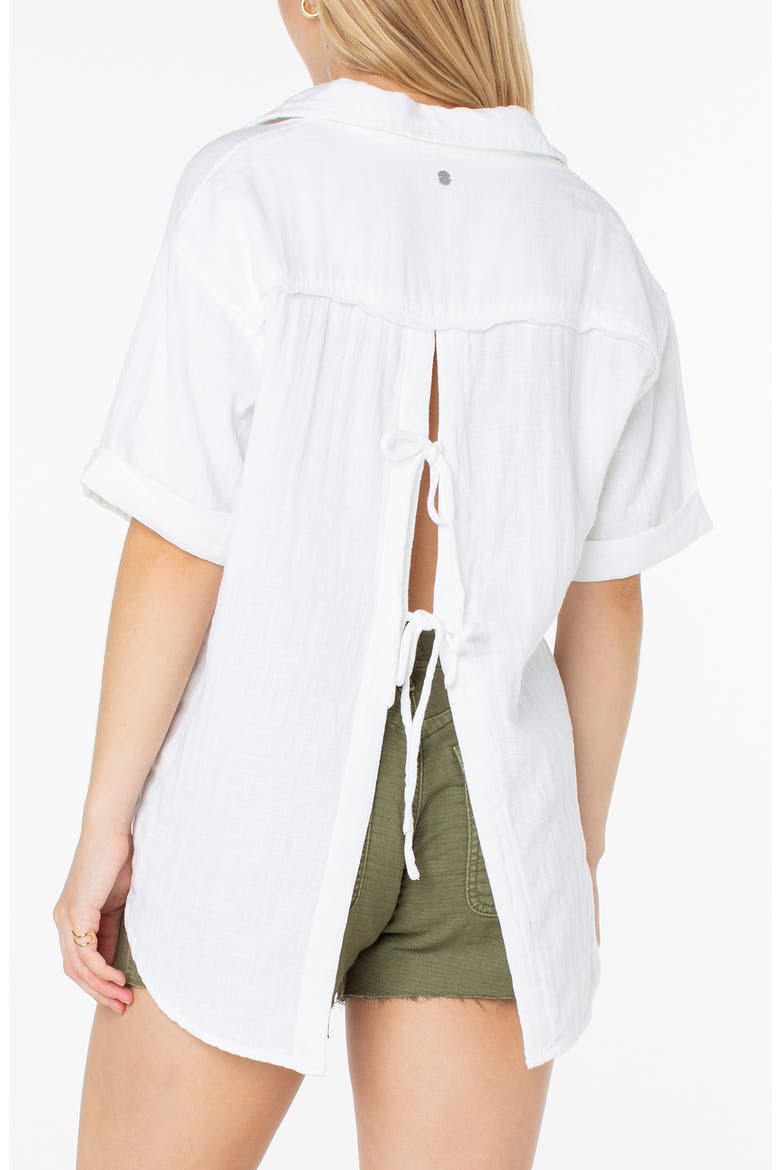 Maile Cotton Gauze Tied Button-Up Shirt, Alternate, color, SNOW WHITE SOLID