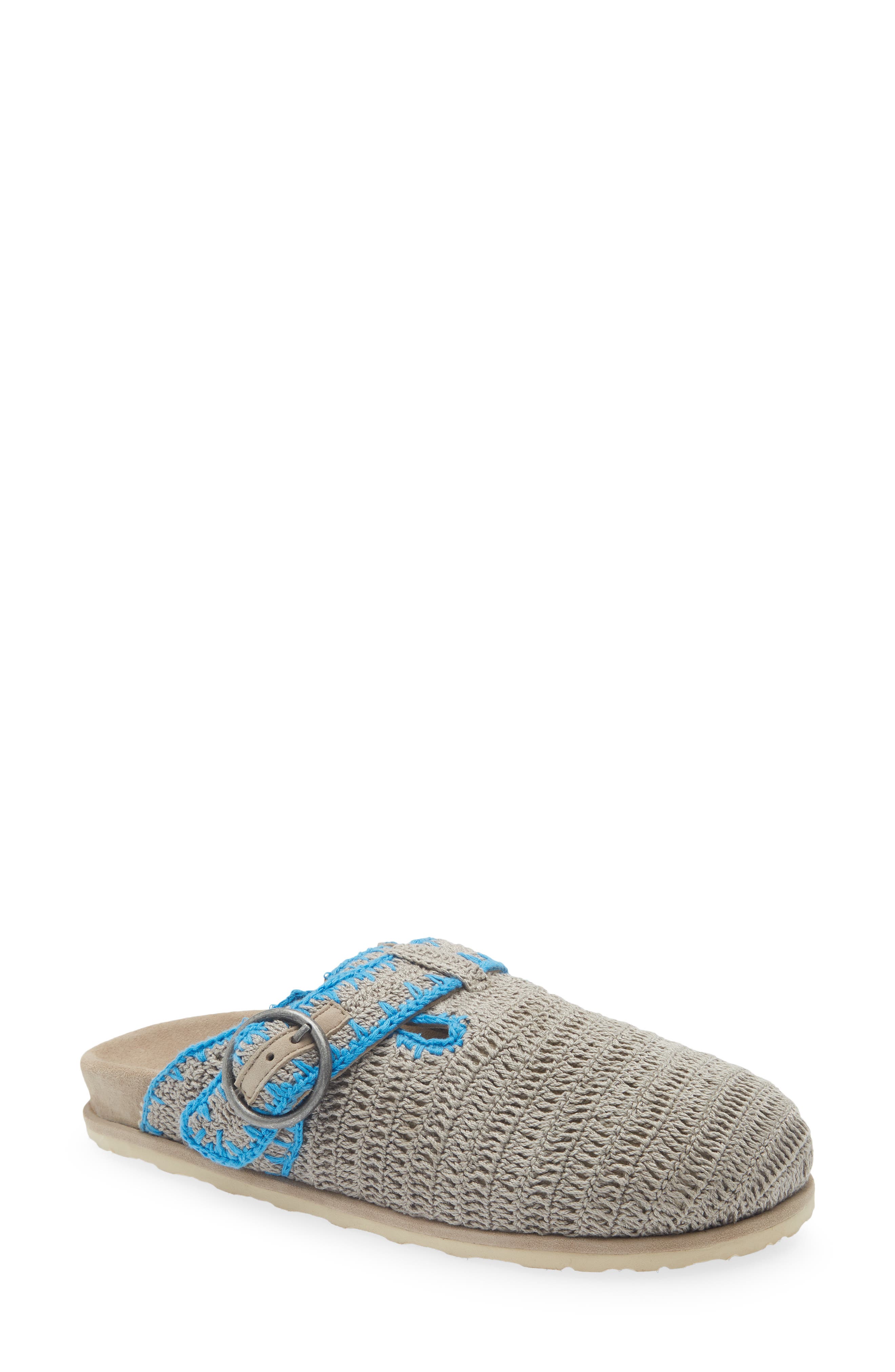 Laidback London Drift Crochet Slide Sandal, Main, color, Light Grey / Neon Blue