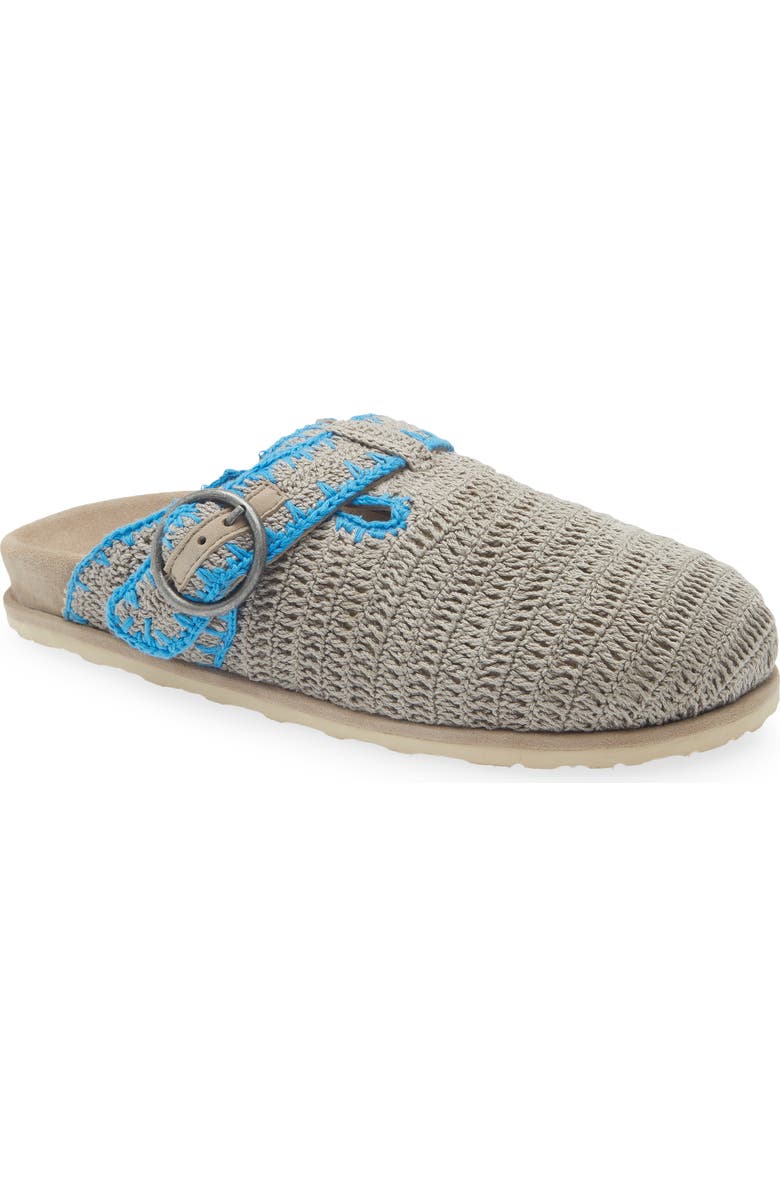 Laidback London Drift Crochet Slide Sandal, Main, color, Light Grey / Neon Blue