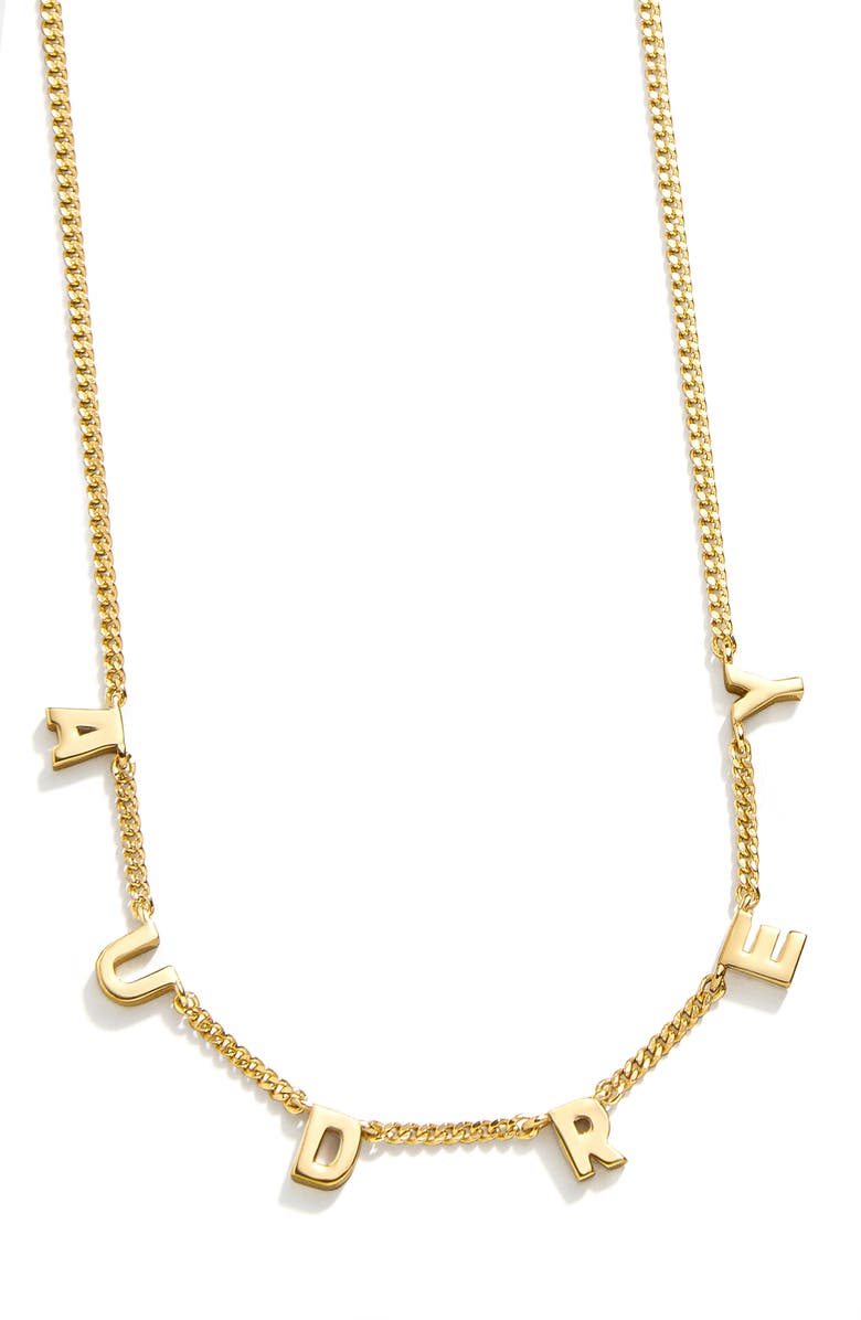 BaubleBar Custom Letter Charm Necklace, Main, color, Gold