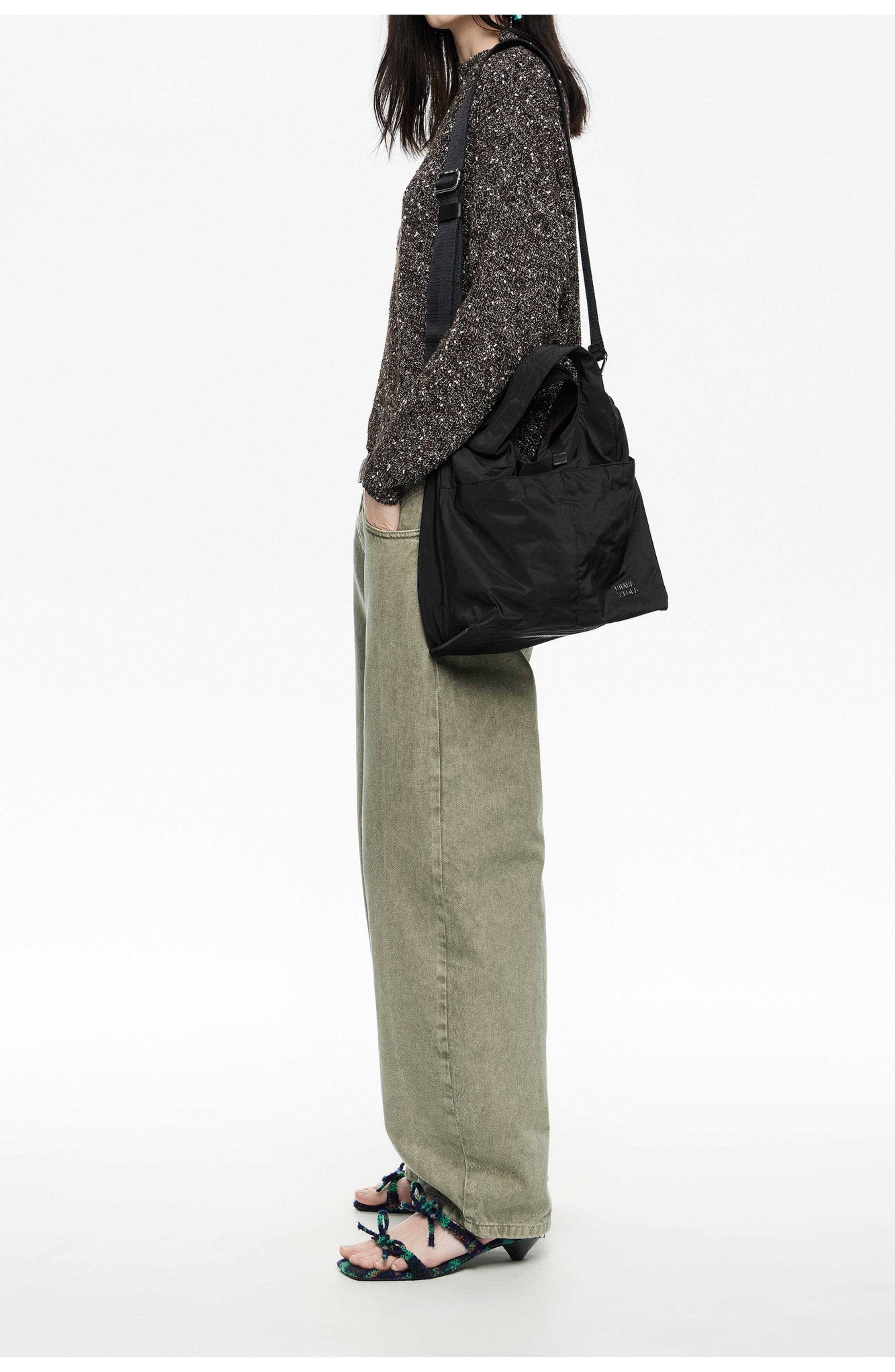 Bimba y Lola Medium Nylon Paper Bag, Alternate, color, Charcoal