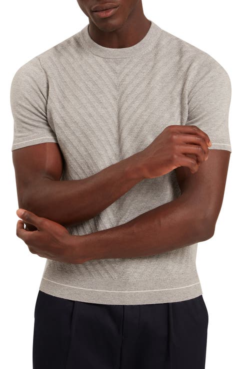 Canon Chevron Texture Short Sleeve Cotton & Wool Crewneck Sweater