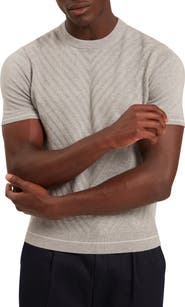 Ted Baker Canon Chevron Texture Short Sleeve Cotton & Wool Crewneck Sweater