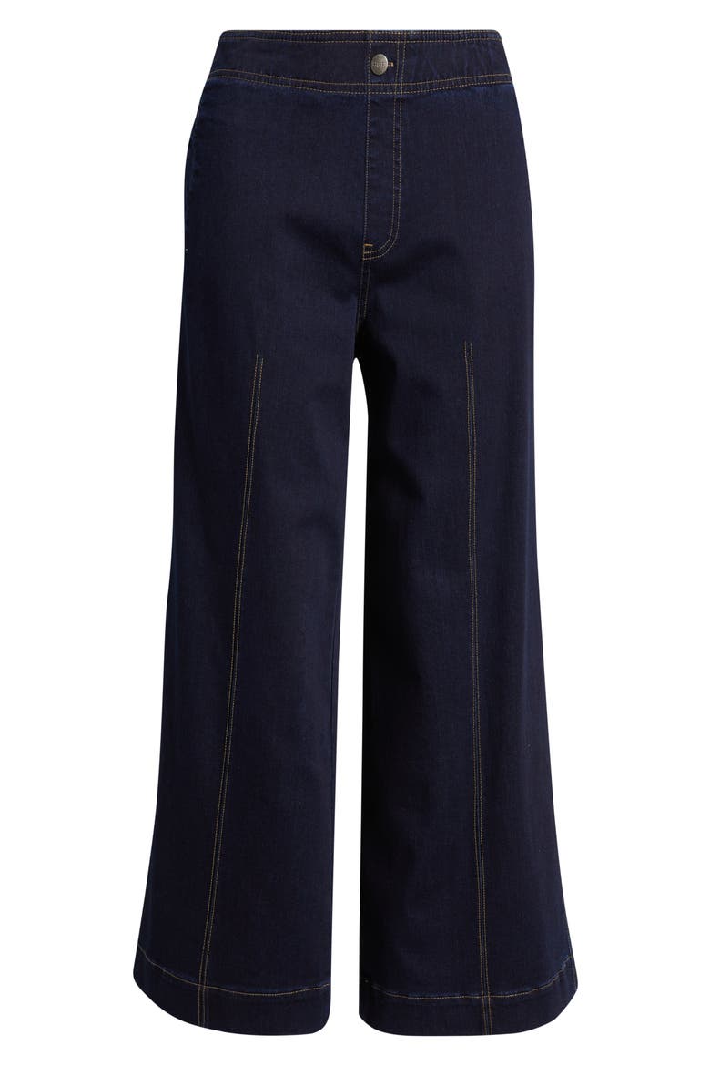 Fine Lines Crop Wide Leg Pull-On Pants, Alternate, color, BLACK INDIGO