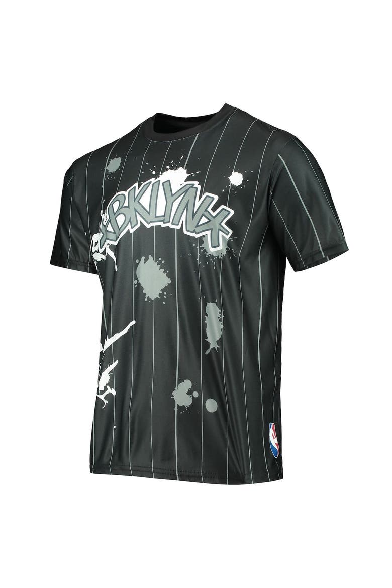 Men's FISLL Black Brooklyn Nets Striped Splatter T-Shirt, Alternate, color, Black