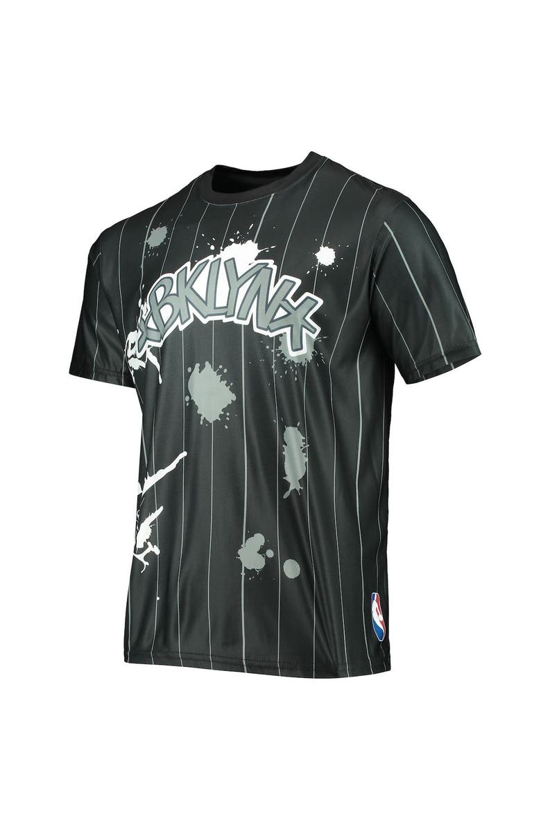 FISLL Men's FISLL Black Brooklyn Nets Striped Splatter T-Shirt, Alternate, color, Black