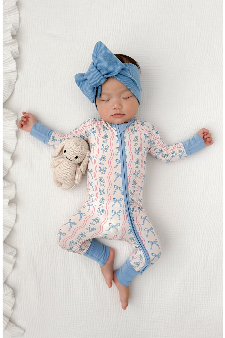 Amelia Bow Zipper Romper, Alternate, color, Blue Floral