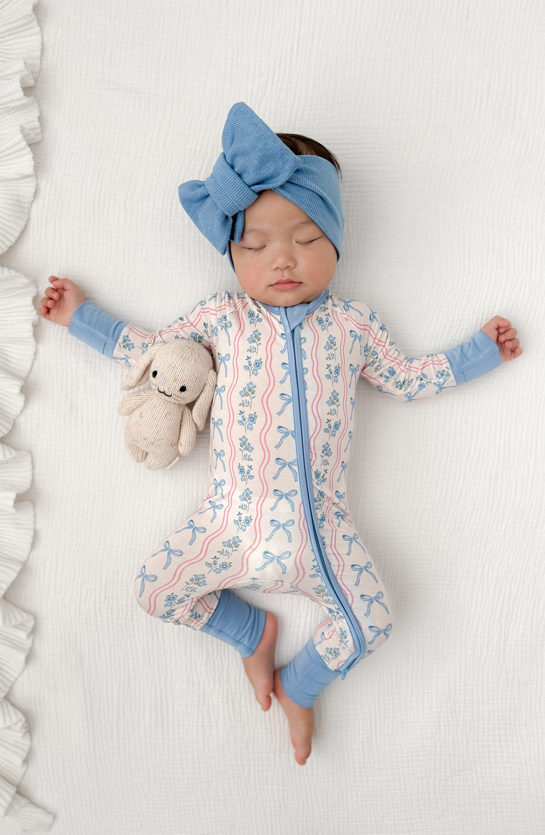 In My Jammers Amelia Bow Zipper Romper, Alternate, color, Blue Floral