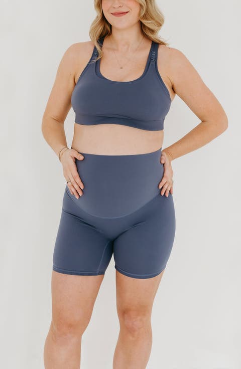 Women's Athletic Maternity Bike Shorts with Supportive Belly Band