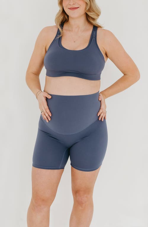 Axk Athletic Maternity Bike Shorts With Supportive Belly Band In Blue