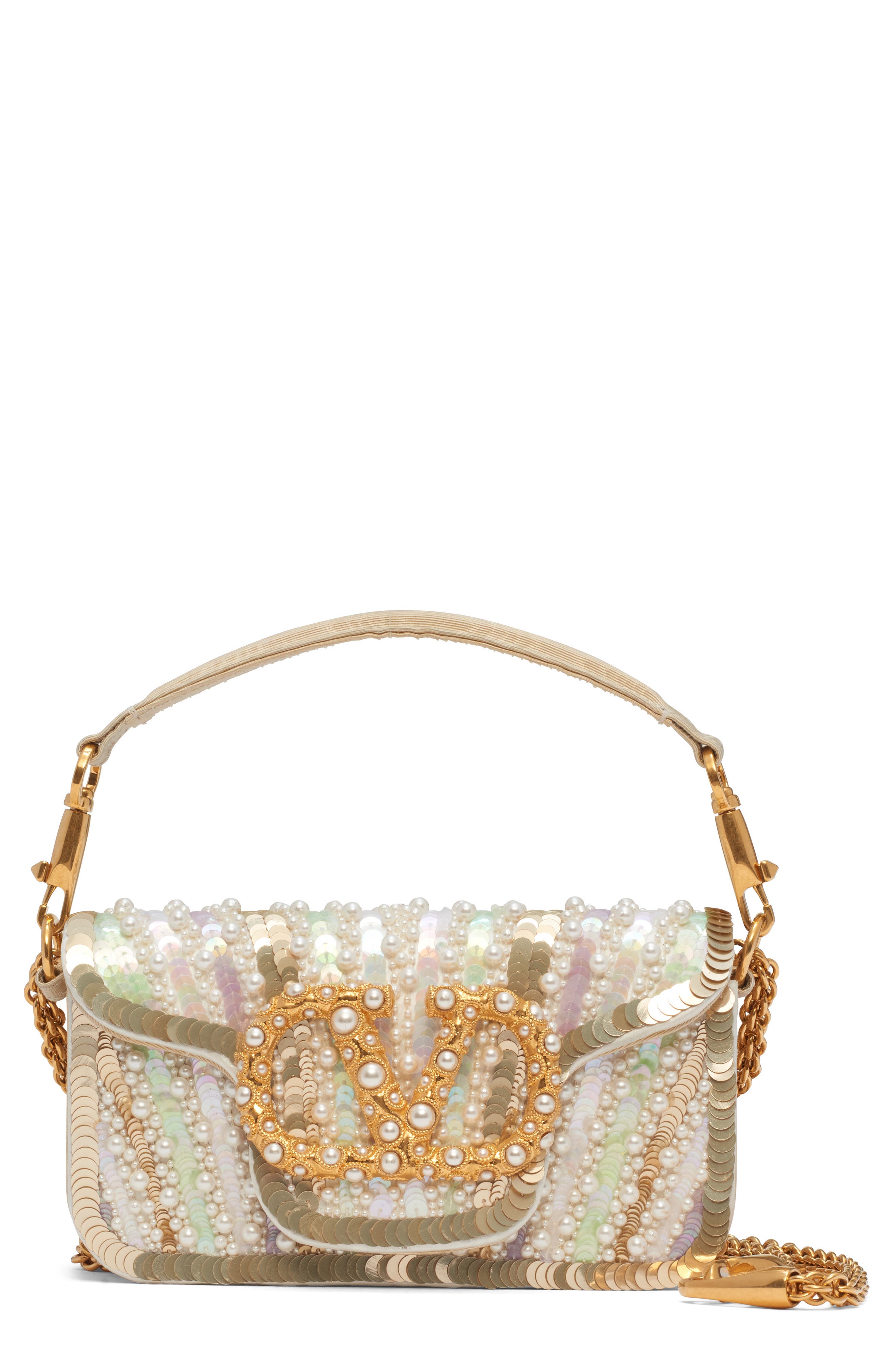 Valentino Garavani Small Locò Jewel VLOGO Embellished Shoulder Bag, Main, color, Multicolor/ Burro/ Cream
