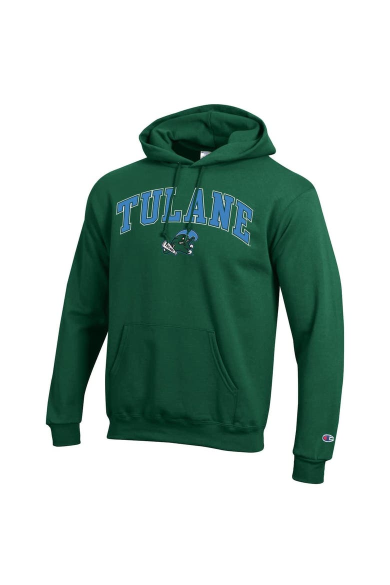Men's Champion  Green Tulane Green Wave Arch Over Logo Pullover Hoodie, Alternate, color, Green