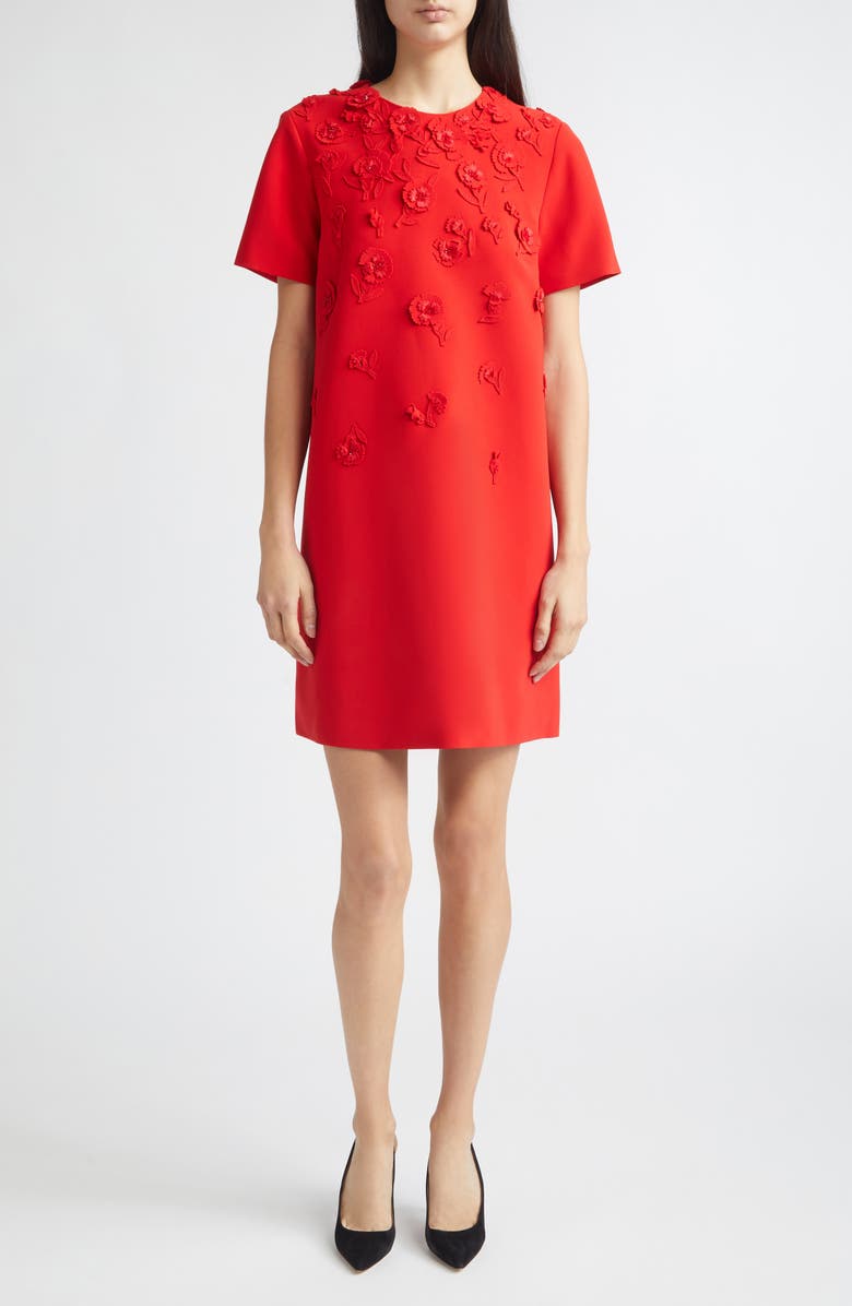 Carolina Herrera Carnation Embroidered Stretch Crepe Minidress, Main, color, Herrera Red