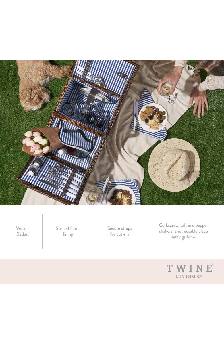 TWINE Cape Cod Wicker Picnic Basket Set, Alternate, color, Brown