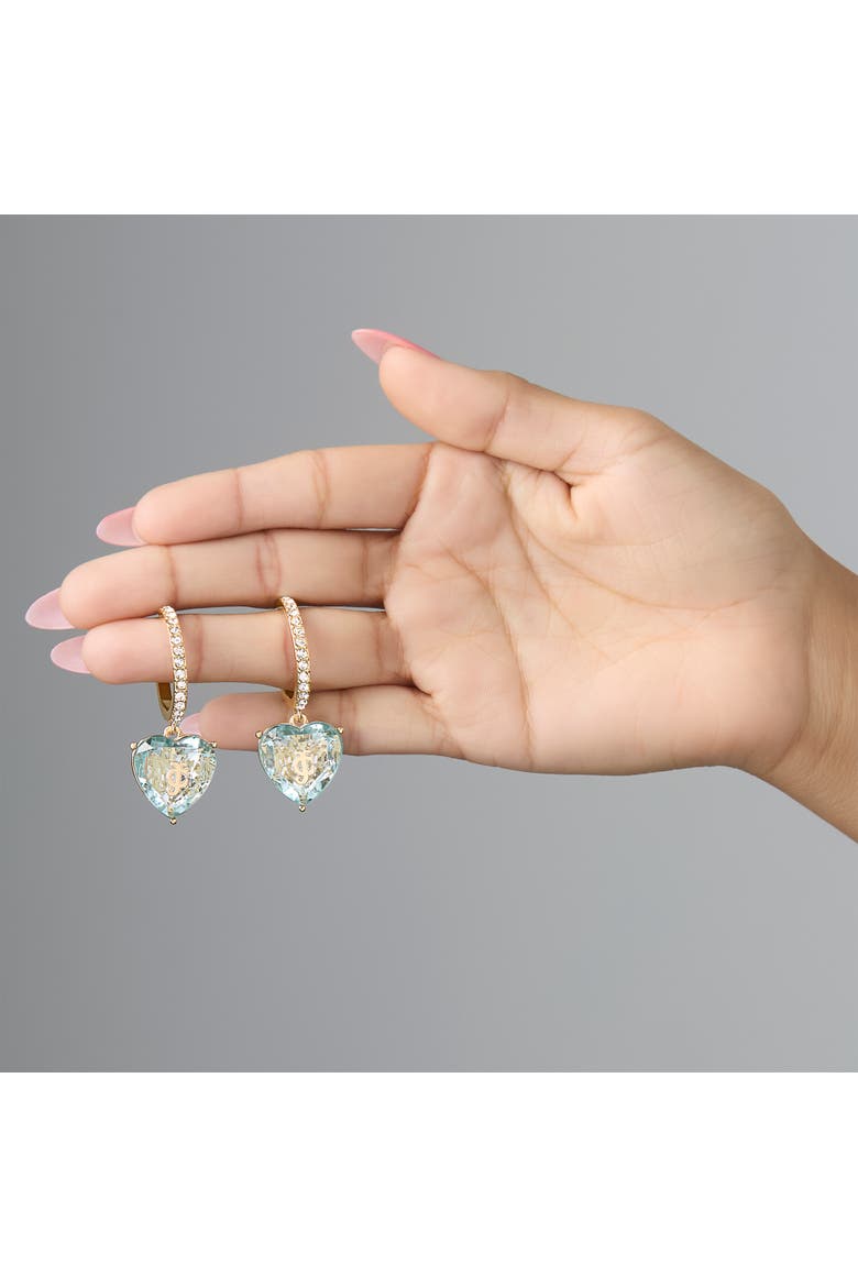Blue Heart Charm Hoop Earrings for Women, Blue & Clear Stones, Alternate, color, Gold-Tone