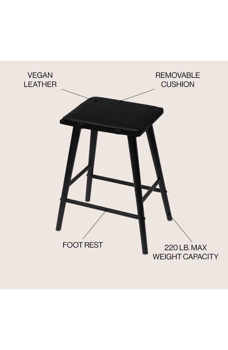 JONATHAN Y Peroni Mid-Century Backless Counter Stool, Vegan Leather Cushioned Seat Solid Wood Frame for Kitchen Island Home Bar, Alternate, color, Black (26" Counter Stool)