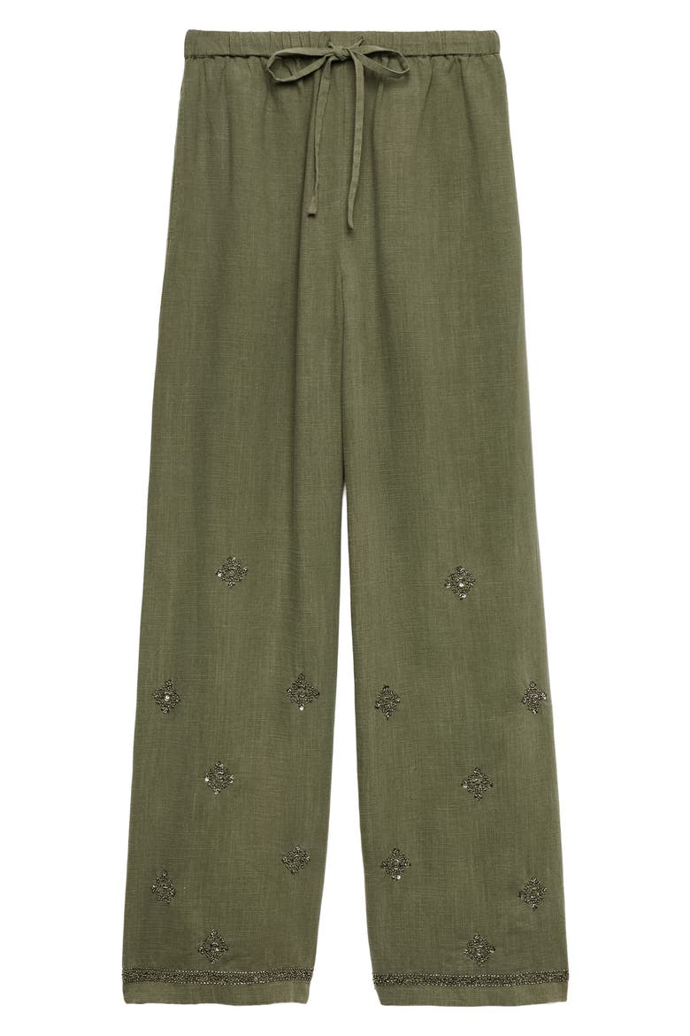 Wide Leg Embellished Pants, Main, color, HUNTER GREEN
