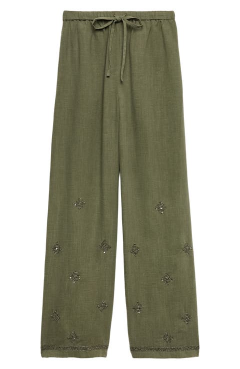 Wide Leg Embellished Pants