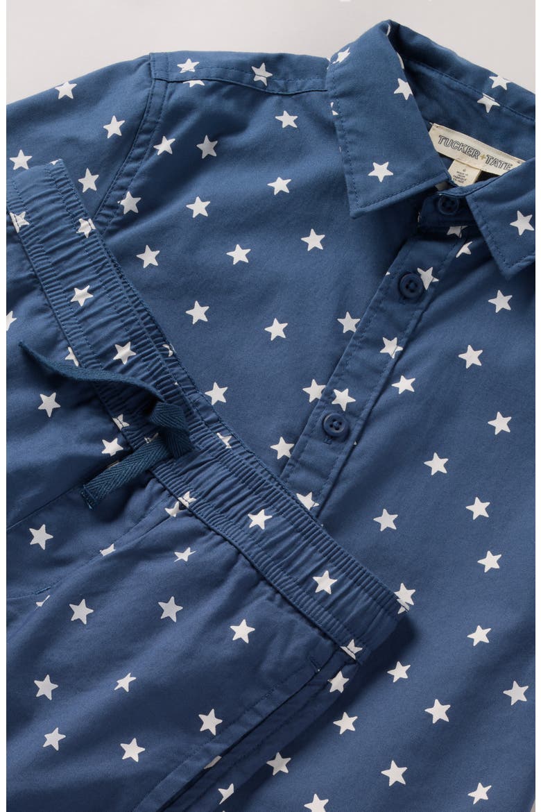 Kids' Print Short Sleeve Button-Up Shirt & Shorts Set, Alternate, color, NAVY DENIM STARRY STARS