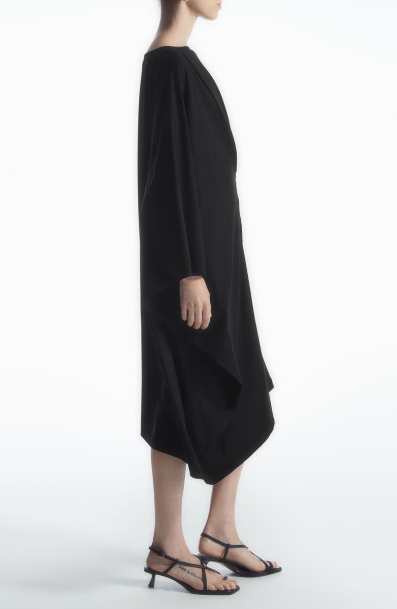 COS Draped Asymmetric Midi Dress, Alternate, color, Black Dark