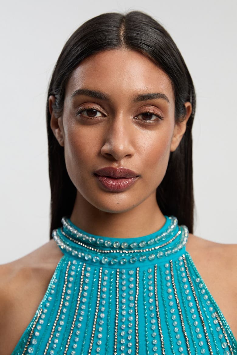 Crystal Fringe Maxi Dress, Alternate, color, Blue
