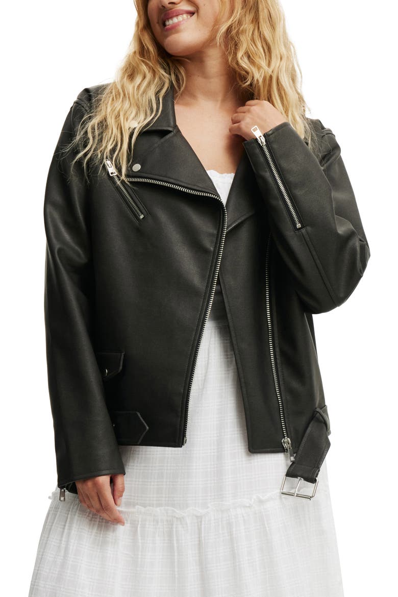 Roman Faux Leather Moto Jacket, Alternate, color, WASHED BLACK