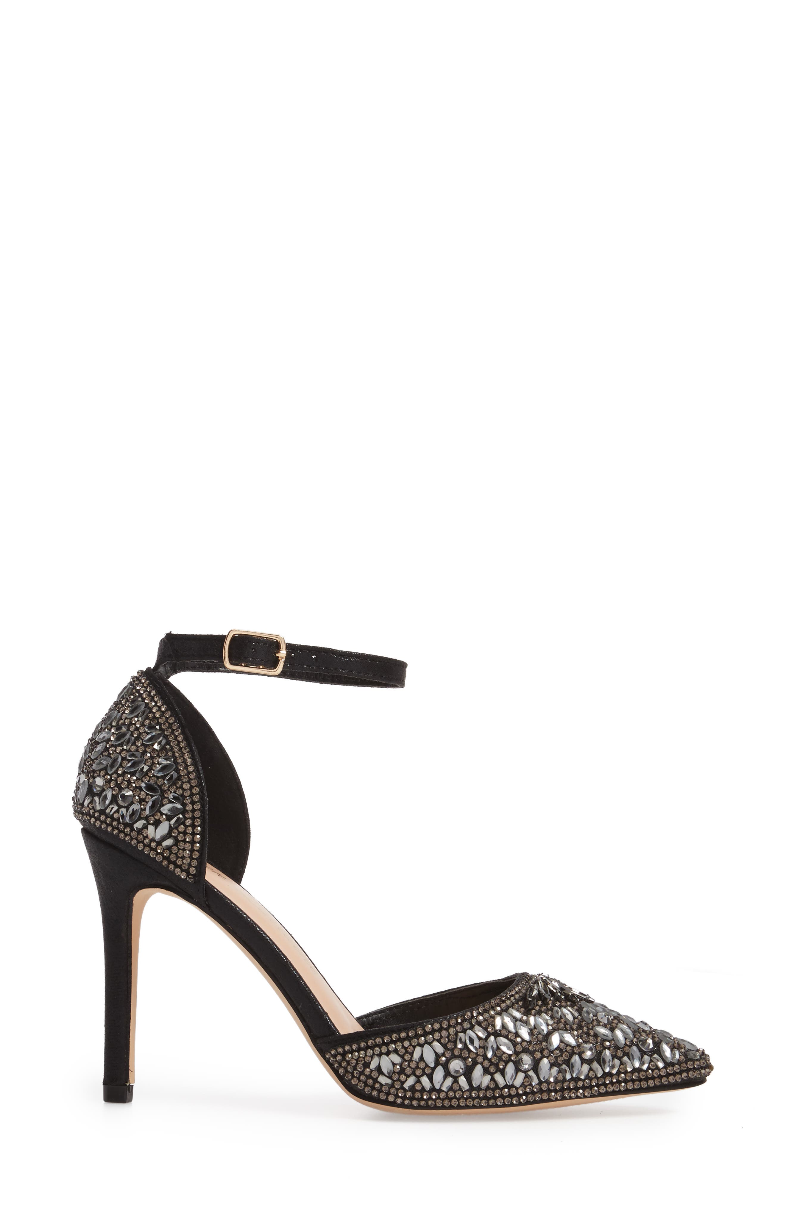 Rose Crystal Embellished d'Orsay Pump, Alternate, color, BLACK FABRIC