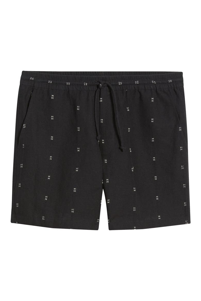 Marc Embroidered Cotton & Linen Drawstring Shorts, Alternate, color, BLACK