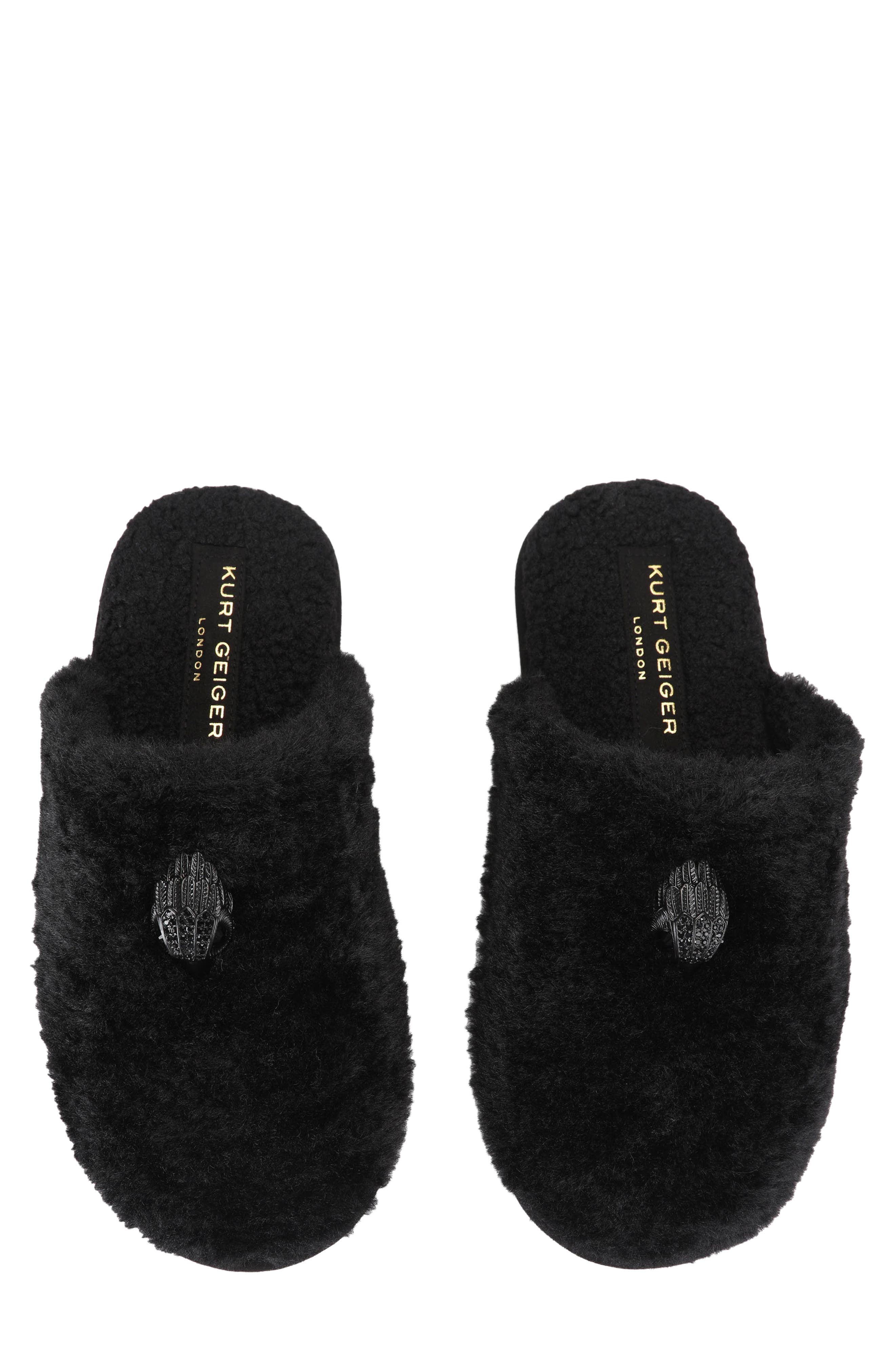 Kensington Faux Fur Slipper, Alternate, color, BLACK