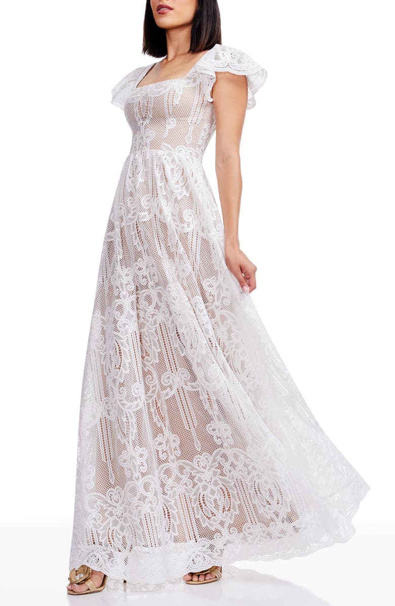 Dress the Population Janis Lace Gown, Alternate, color, White-Nude