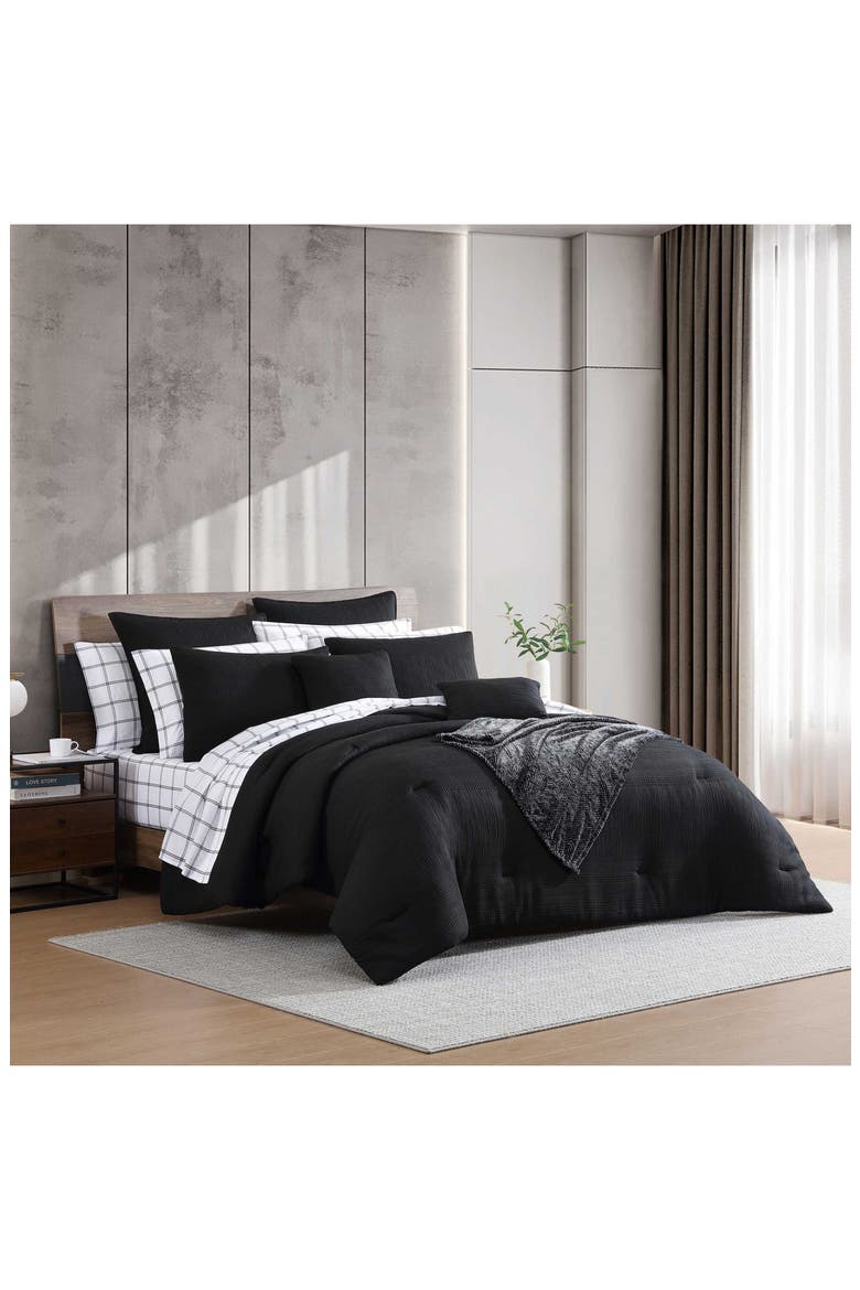 Reversible Variegated Waffle 14-Piece Comforter Set, Alternate, color, BLACK
