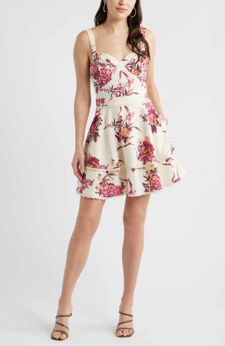 Lace Detail Floral Tiered Minidress