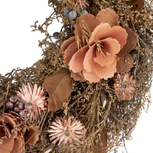 Northlight Orange And Coral Pink Twig And Floral Autumn Harvest Wreath, 13.75-inch, Unlit In Multi