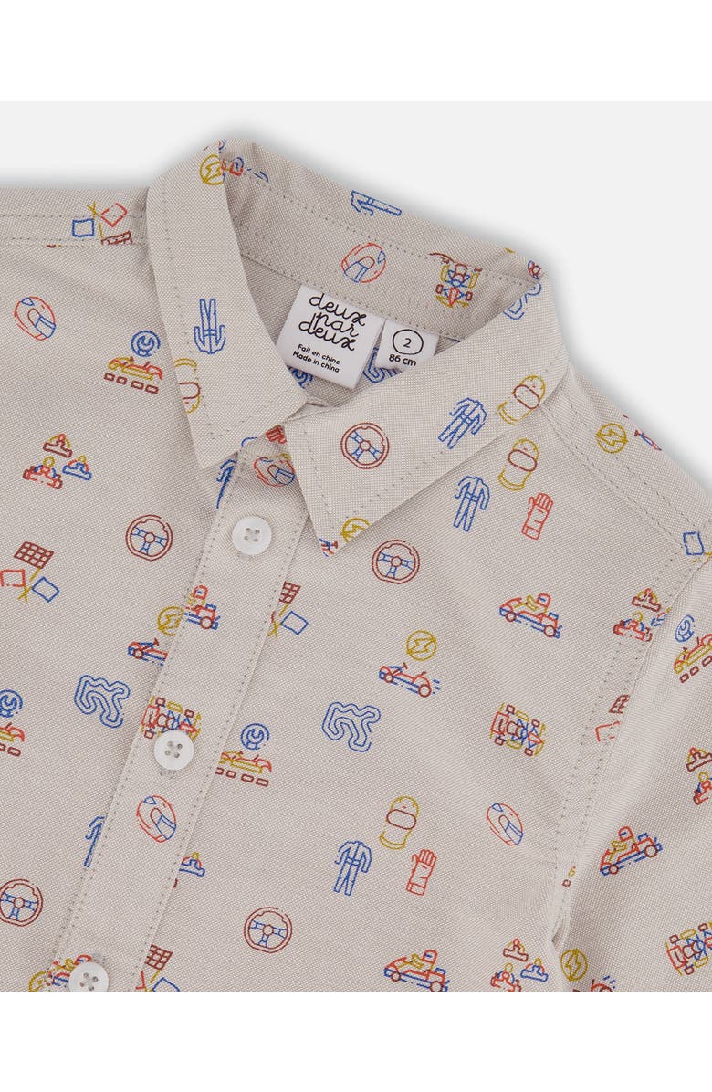 Deux par Deux Little Boy's Printed Cars Chambray Shirt Gray, Alternate, color, 