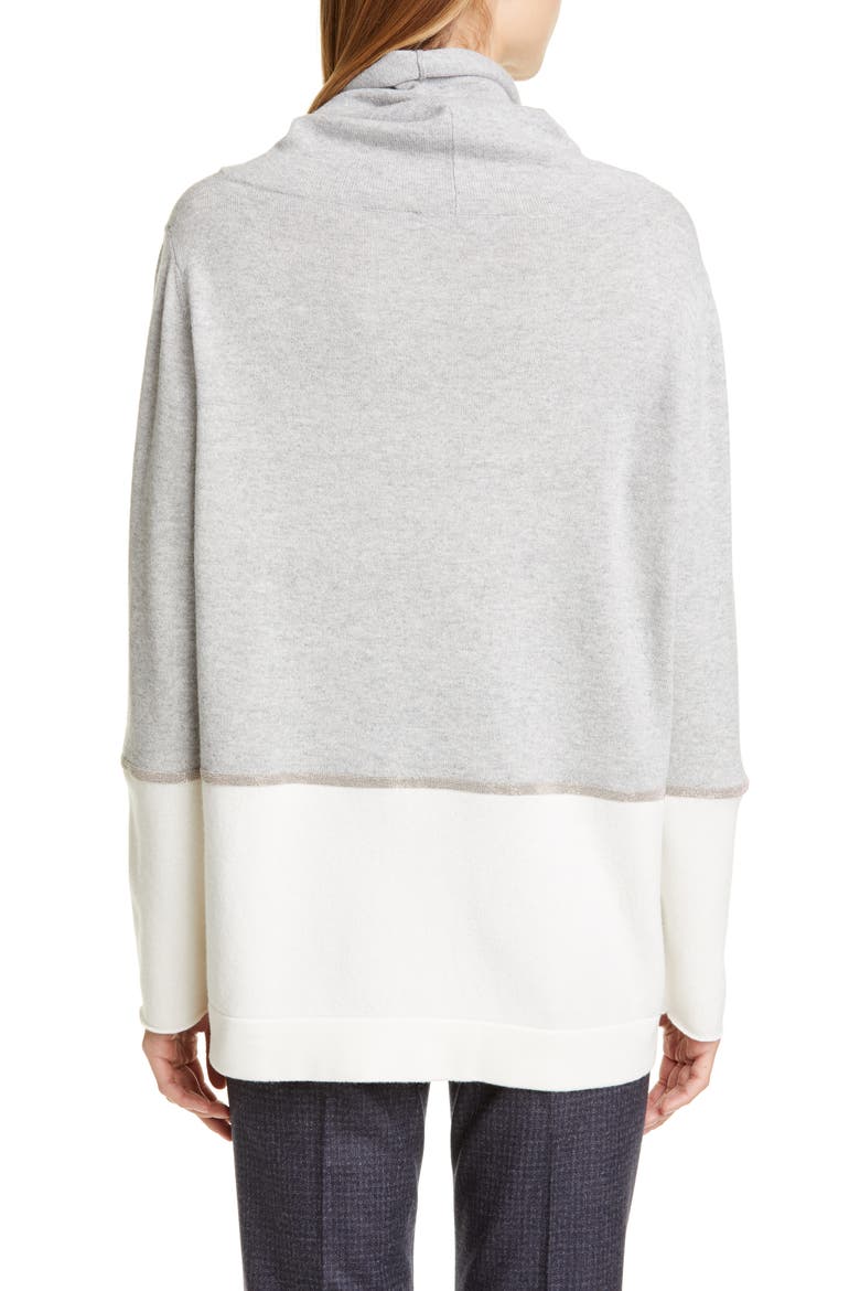 Bicolor Chain Trim Wool, Silk and Cashmere Sweater, Alternate, color, GREY/ WHITE