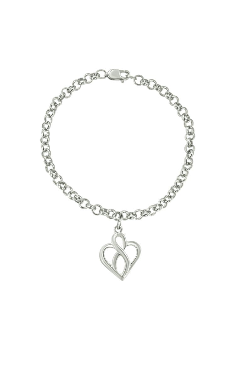Silver Open Heart with Center Vertical Infinity Chain Charm Bracelet -, Alternate, color, White