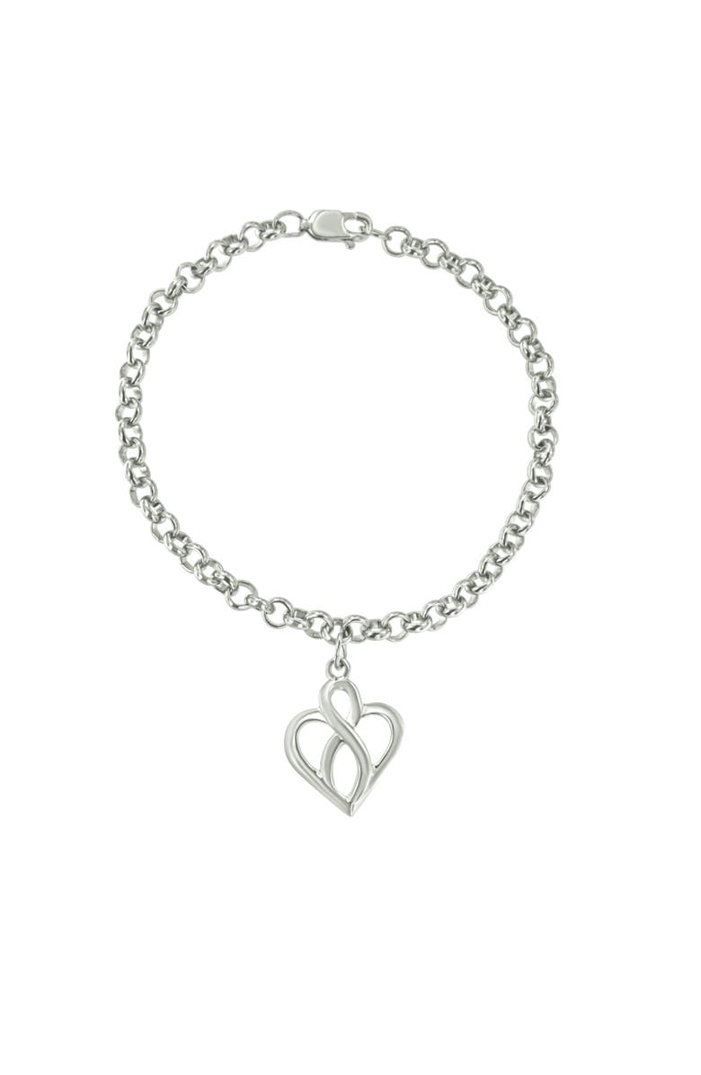Haus of Brilliance Silver Open Heart with Center Vertical Infinity Chain Charm Bracelet -, Alternate, color, White