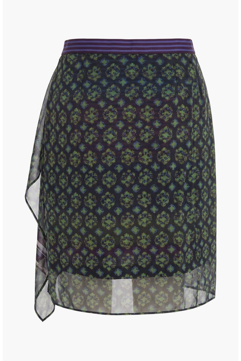 Geometric Print Chiffon Midi Skirt with Draped Asymmetric Side Panel, Alternate, color, Green