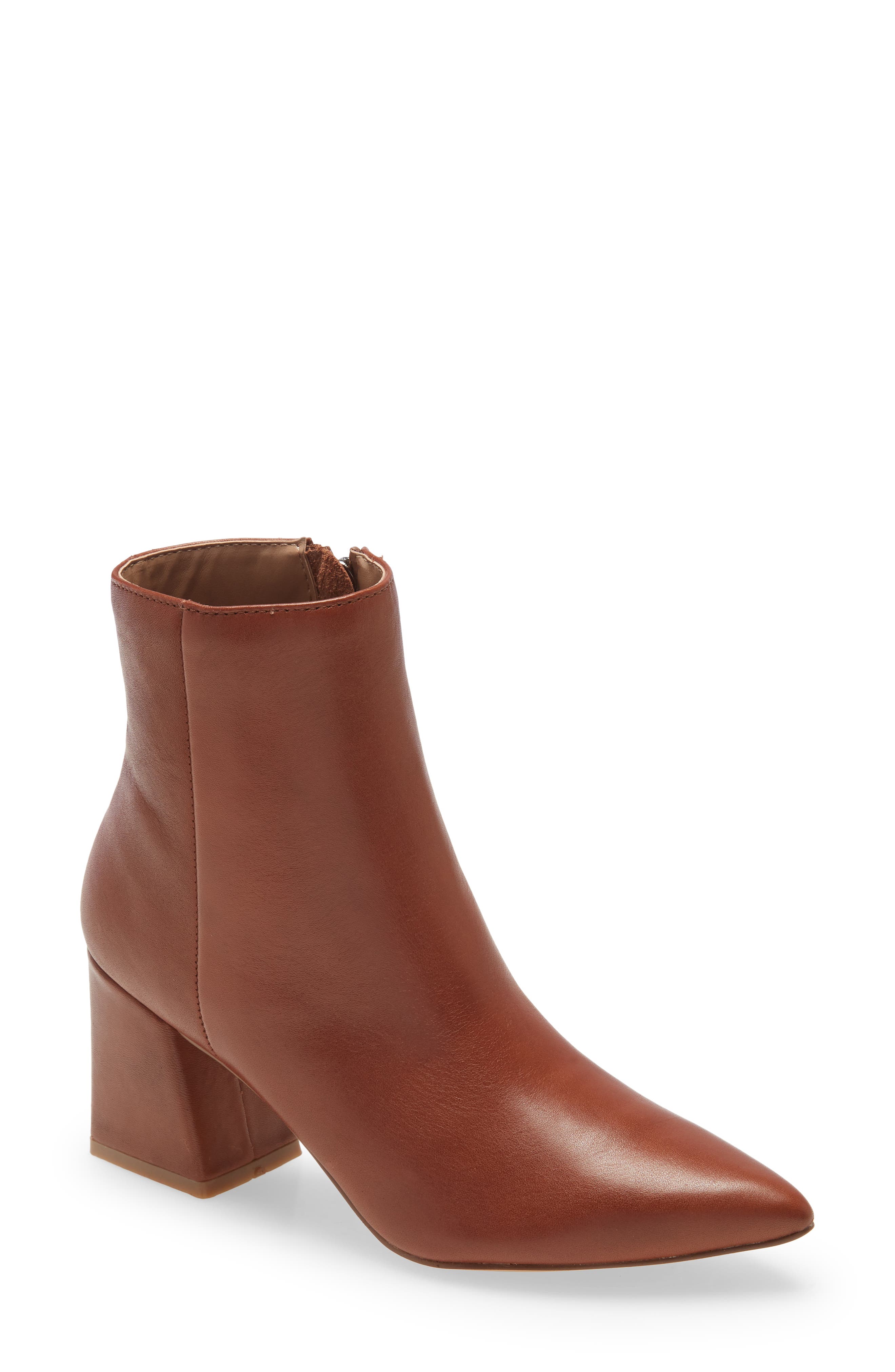 Nix Pointed Toe Bootie, Main, color, COGNAC LEATHER