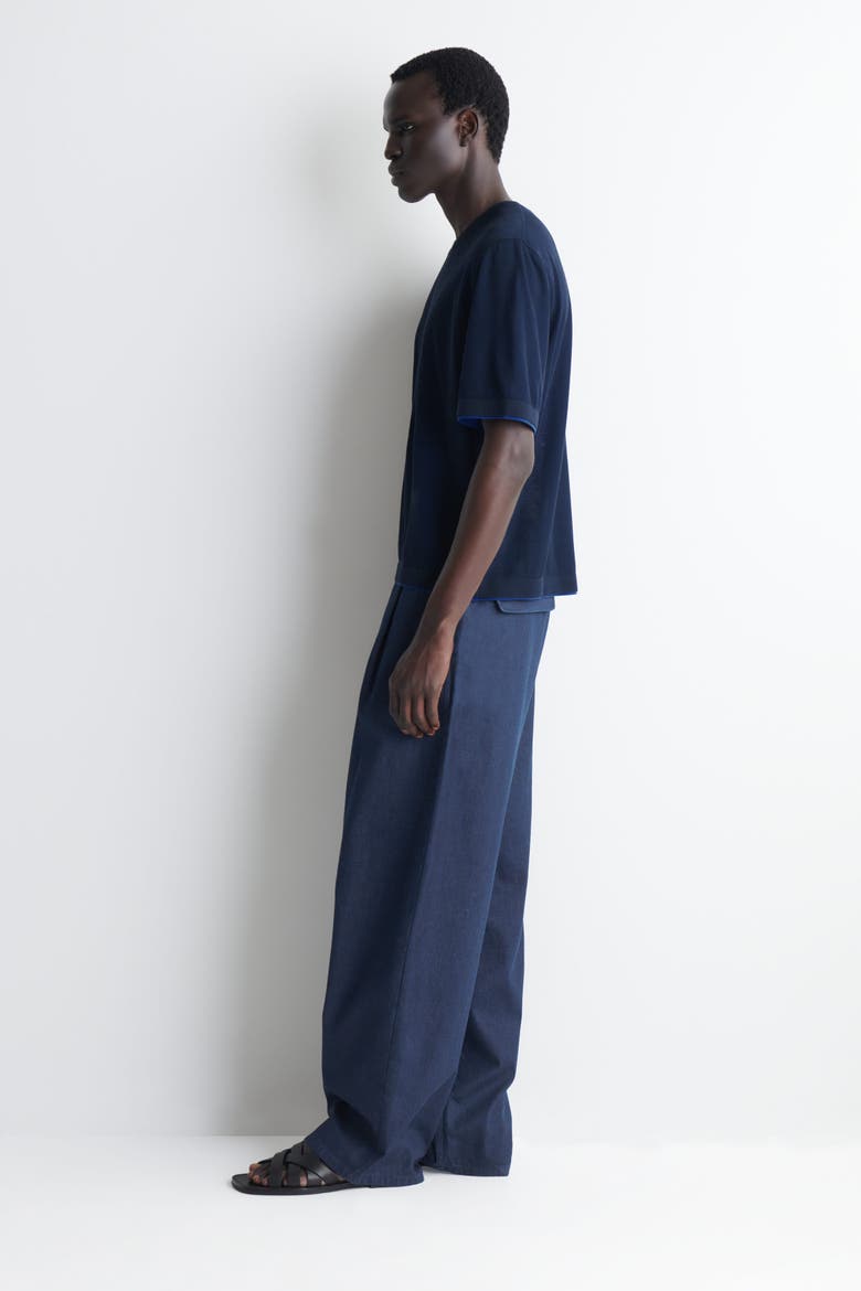 Layered Knitted Cotton T-shirt, Alternate, color, NAVY / COBALT BLUE