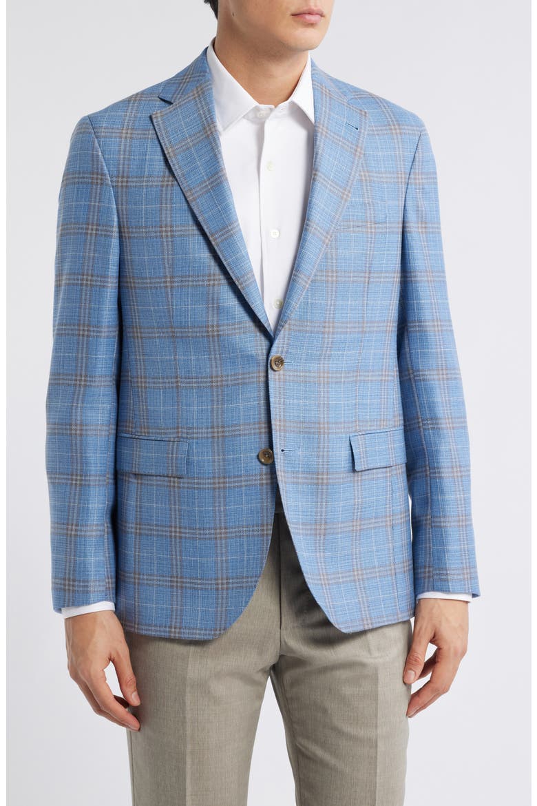 Midland Contemporary Fit Plaid Slub Wool Sport Coat, Alternate, color, LIGHT BLUE