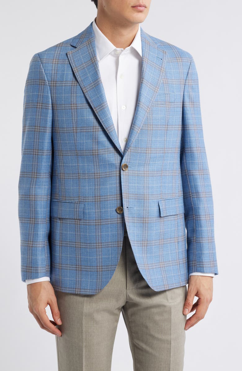Jack Victor Midland Contemporary Fit Plaid Slub Wool Sport Coat, Alternate, color, Light Blue