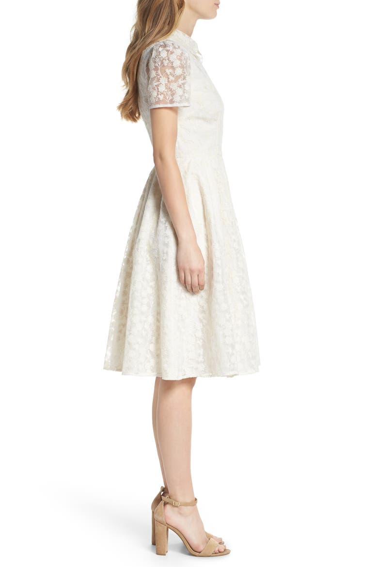 Amelia Embroidered Fit & Flare Dress, Alternate, color, CREAM